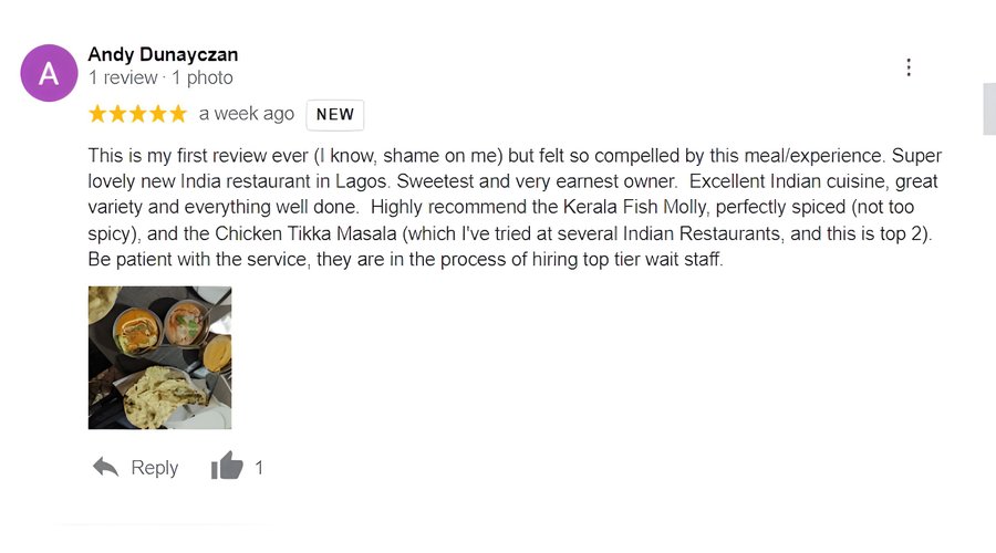 The best Google Review for 7 Hills Indian Restaurant