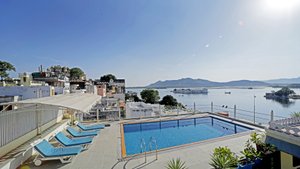 Hotel Udaigarh Udaipur in Udaipur, image may contain: Pool, Hotel, Waterfront, Resort