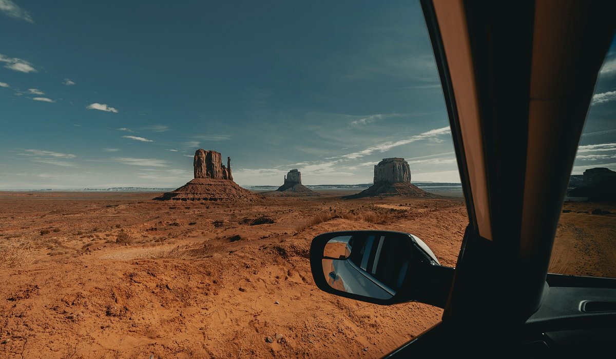 view of Monument Valley from a car