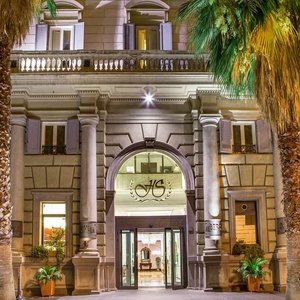 Hotel entrance by night