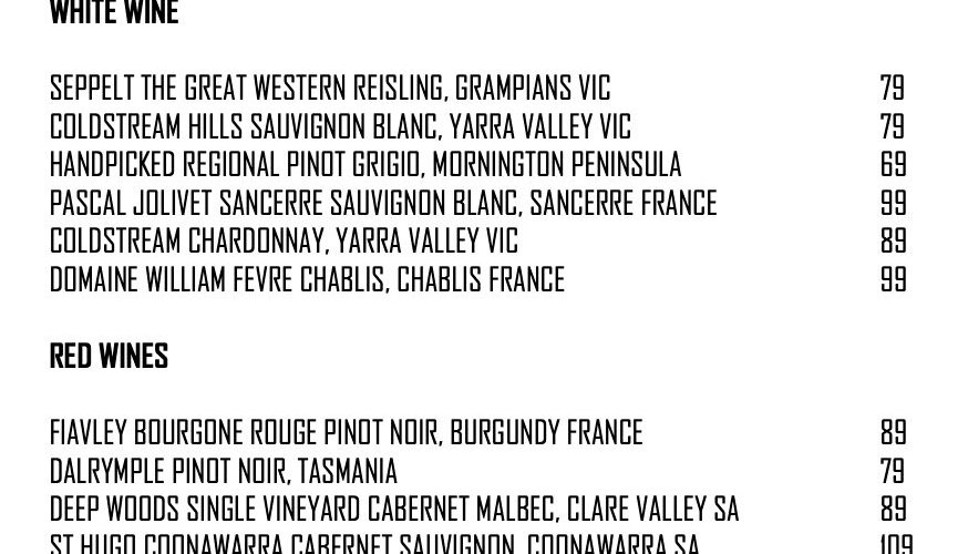 Drinks Menu