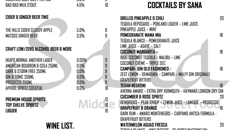 Drinks Menu