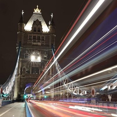 Light trails of the Tower Bridge at night