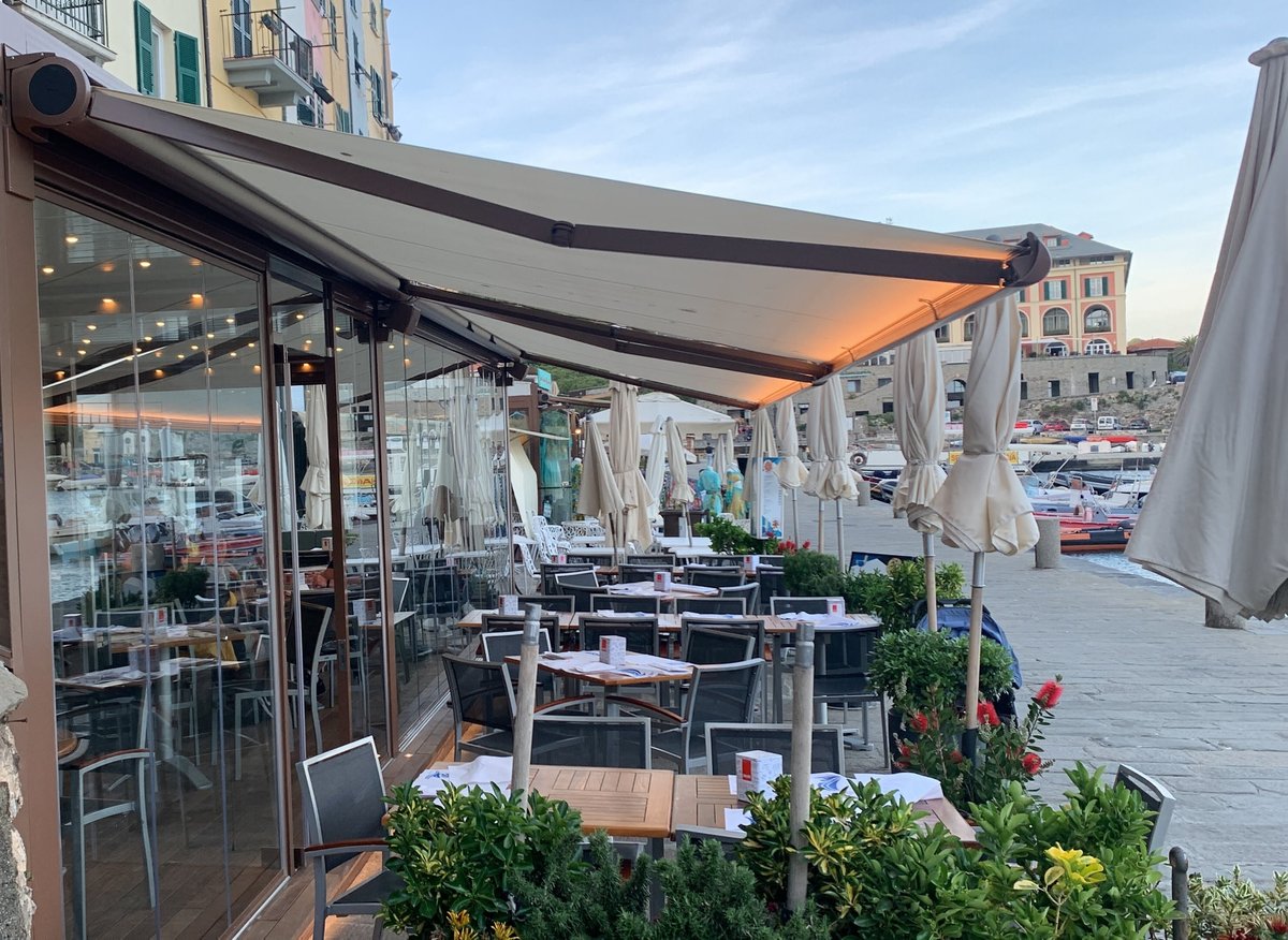 Pizza place terrace overlooking to beautiful Porto Venere harbor