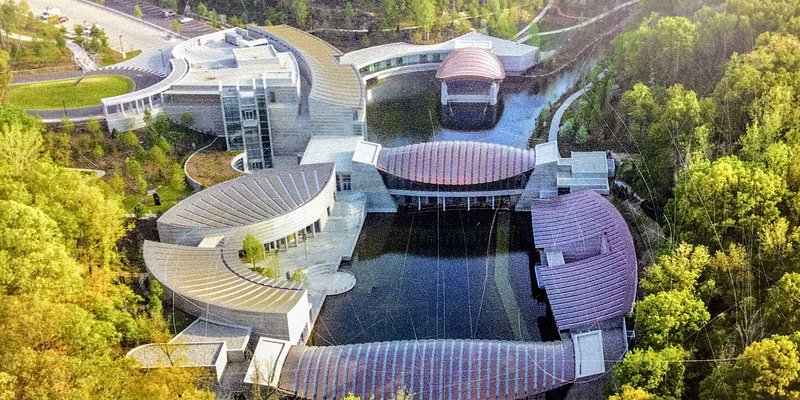 Aerial view of Crystal Bridges Museum