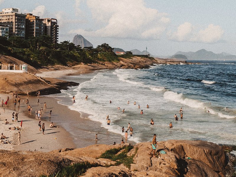 A photo of people on a beach in Rio de Janeiro, Brazil