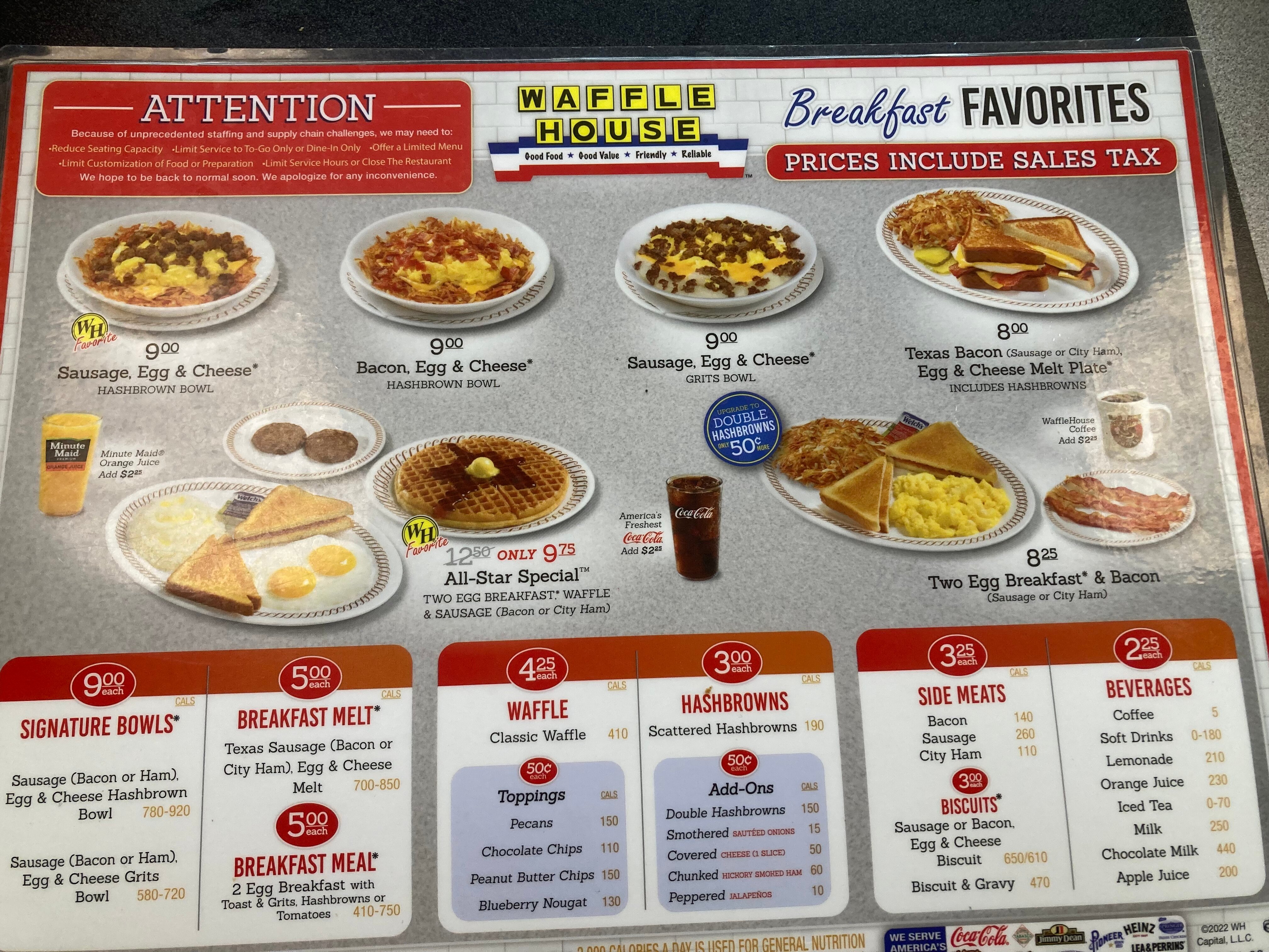 Waffle house menu prices discount