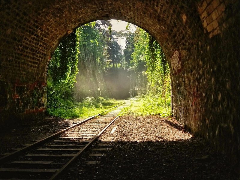 View from inside a railway tunnel at La Petite Ceinture in Paris