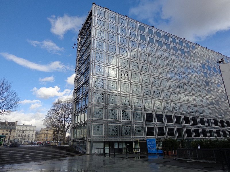 View of the facade of Institut du Monde Arabe in Paris