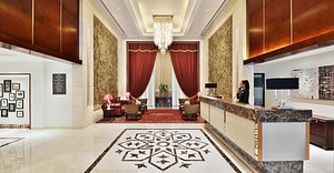 Marriott Suites Pune in Pune, image may contain: Reception, Interior Design, Flooring, Floor