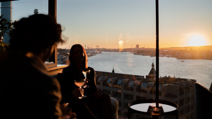  Sunset view over the harbour from the bar