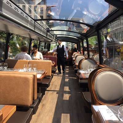 london double-decker bus dining