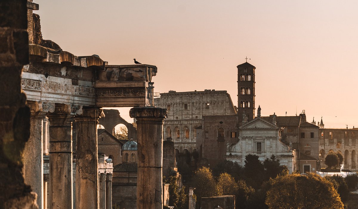 Roman ruin in Rome in the evening