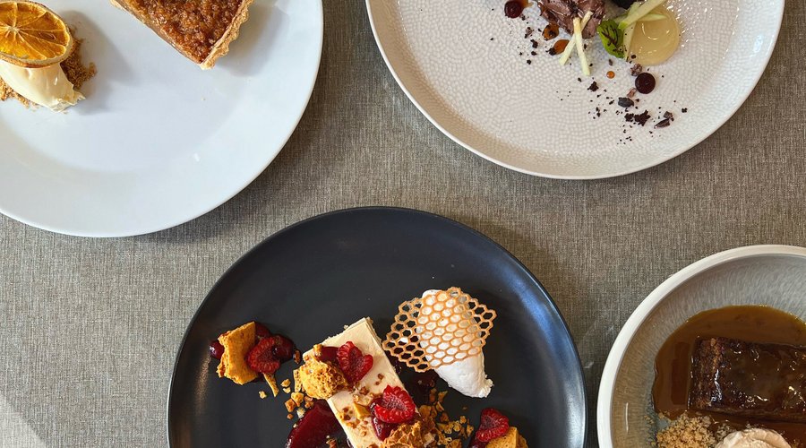 The Bank Cafe & Restaurant

Dessert Menu.

White chocolate & honeycomb cheesecake

Bitter chocolate mousse, beetroot, apple

Beef Fat Sticky Toffee Pudding

Orange & Ginger Tart, clotted cream