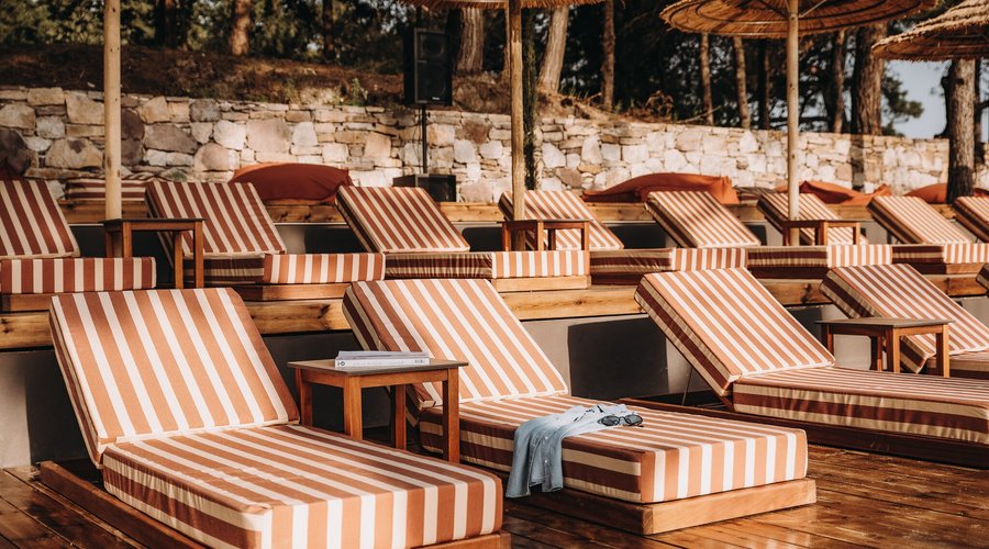 Sun beds by the pool