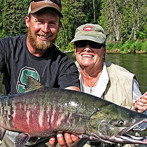 Get off the grid to our remote river for incredible Alaska salmon fishing on spin and fly fishing gear.  We are fully guided and we will outfit you.  Fly fishing lessons included for those interested!