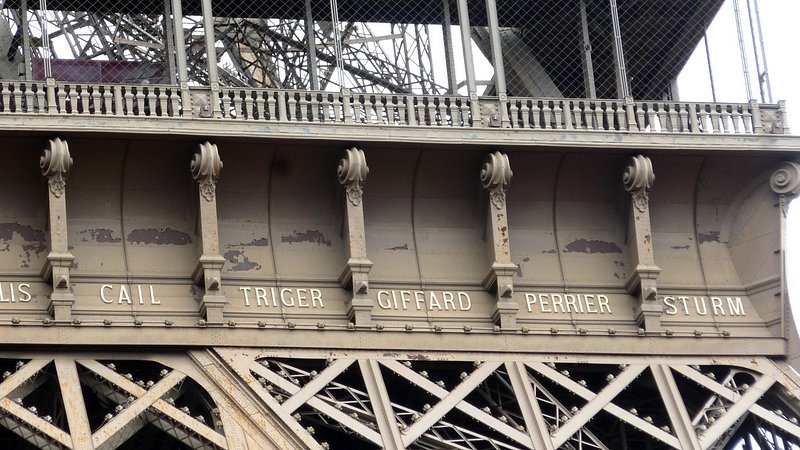 Names engraved at the bottom of the Eiffel Tower in Paris