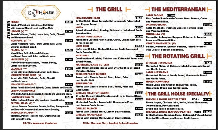 The Grill House Swords Menu 