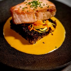 Mi-Cuit de Thon, Crème au Chorizo - Riz Vénéré 