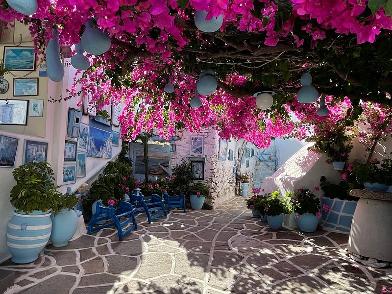 Blue houses in Prodromos, Paros, Greece