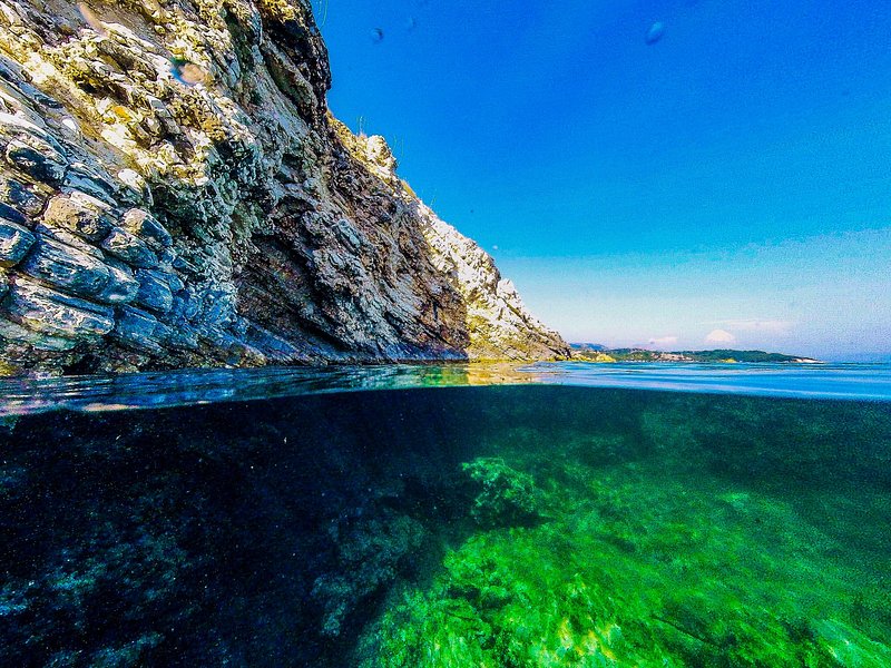 View from underwater in Ftelia, Greece