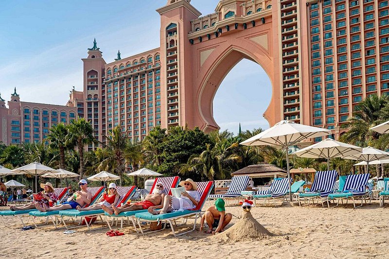 Tourists basking in the sun at Atlantis The Palm in Dubai