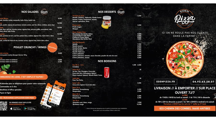 Carte Eden Pizza - Recto