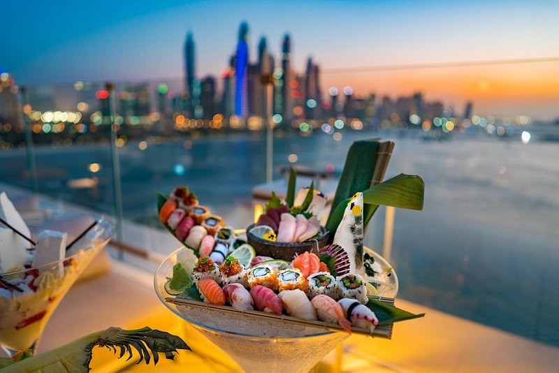 A plate of sushi served in Dubai