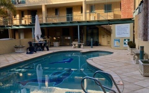 Too cold to go swimming! Pool located inside the complex