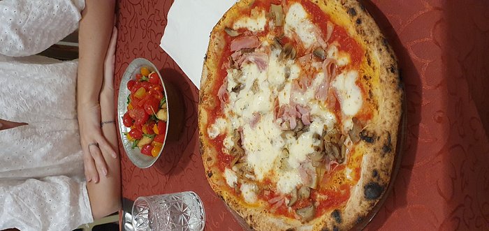 Pizza Margarita Top View To Naples City Italy Stock Photo