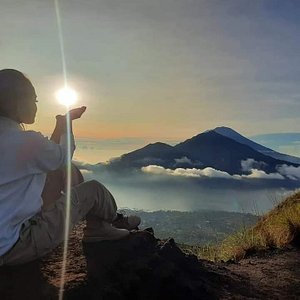 The sunrise view from summit of mount batur