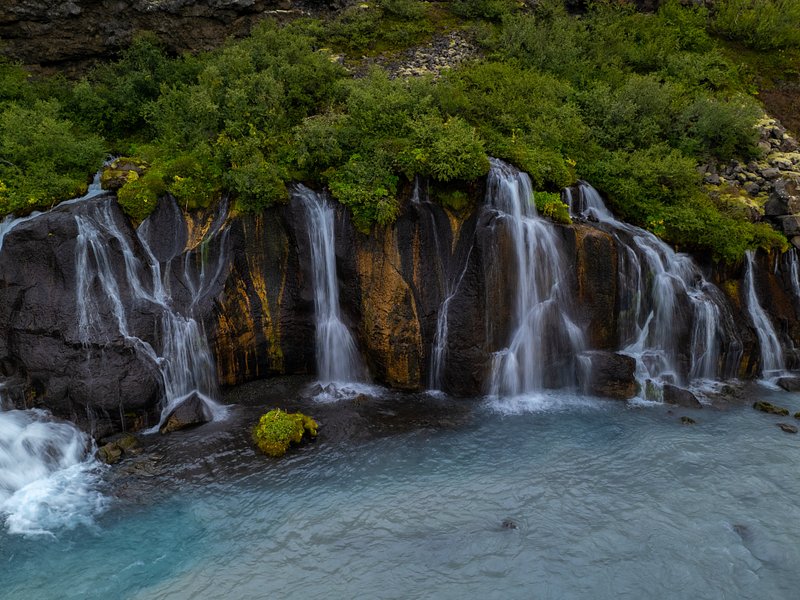 View of Hraunfossar Waterfall in Iceland