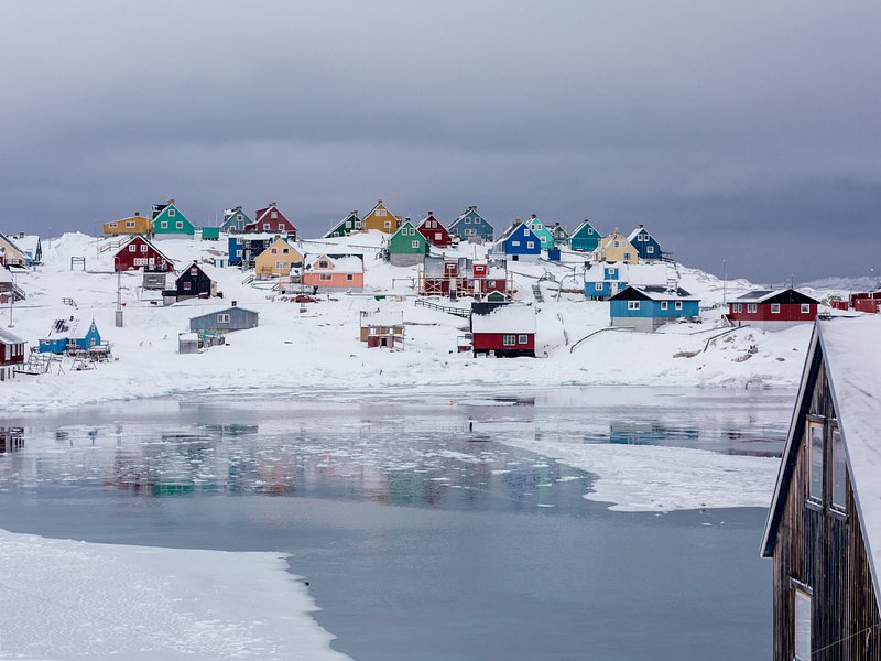 Town of Aasiaat (Greenland) during winter season. 