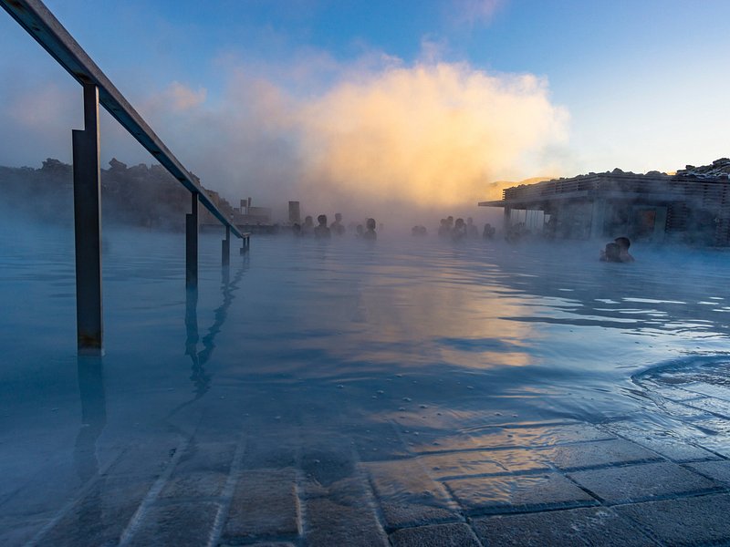 People soaking in the Blue lagoon in Iceland