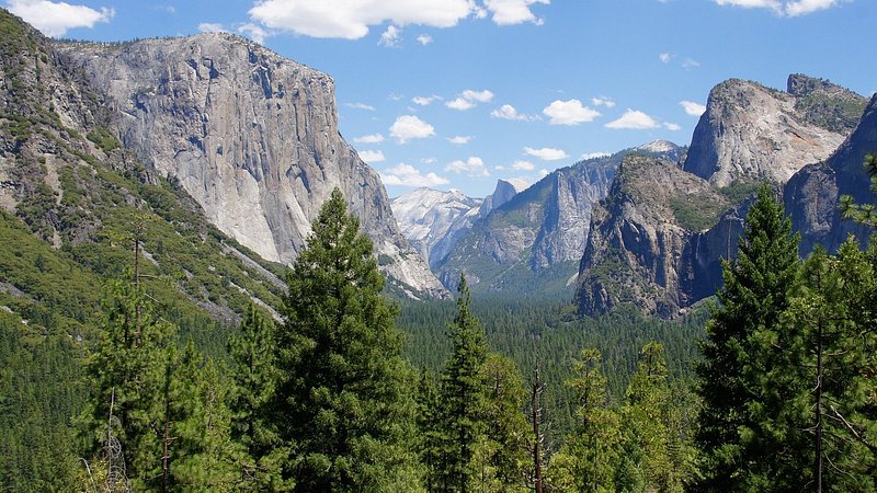 A vista view of Yosemite Valley's many granite mountain faces