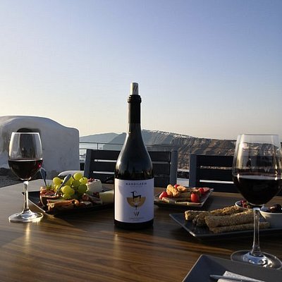 A bottle of Mandilaria wine in Santorini