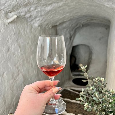A glass of Voudomato wine from santorini