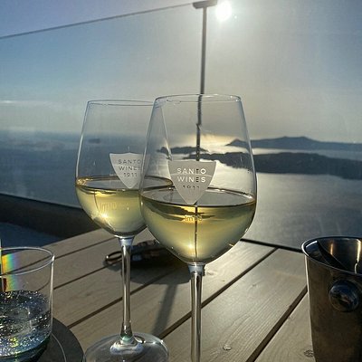 Two glasses of Aidani wine from santorini