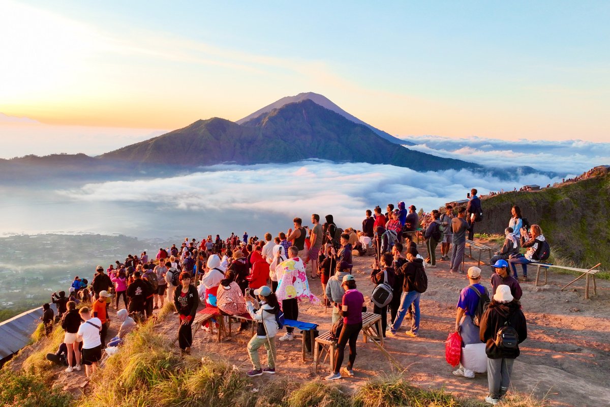 Stunning sunrise view from Mount Batur, a popular trekking destination in Bali