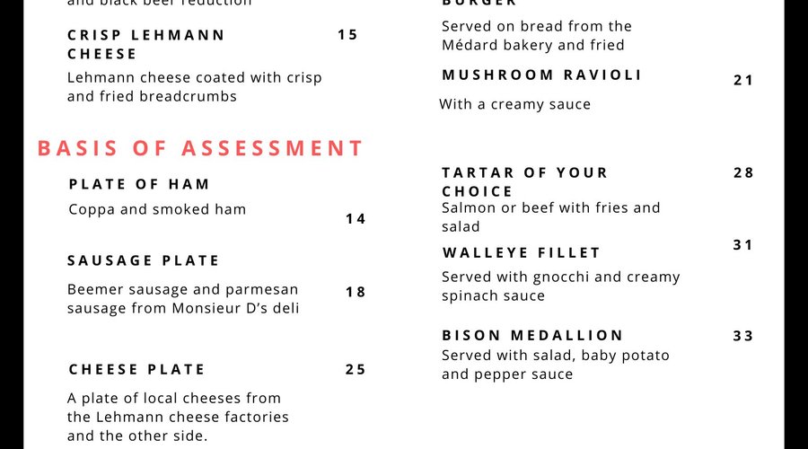 Summer menu