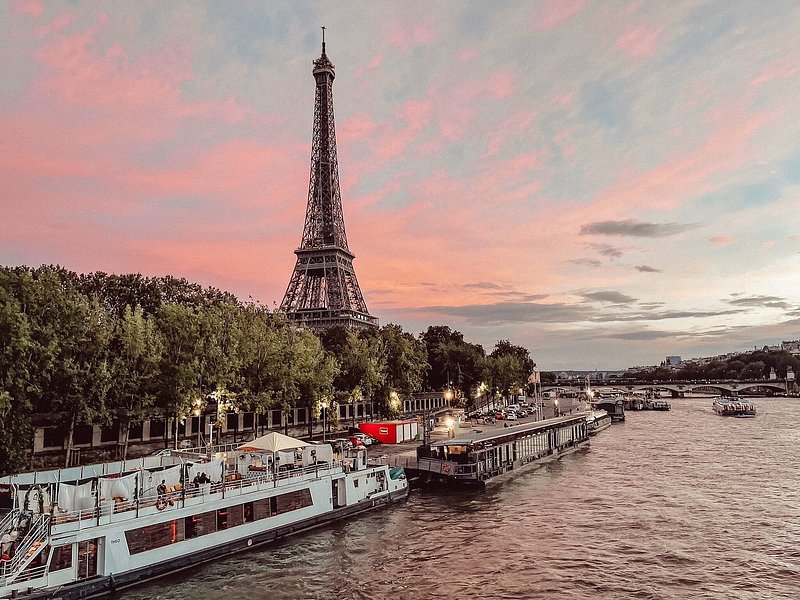 View of the Eiffel Tower from the Seine River in Paris
