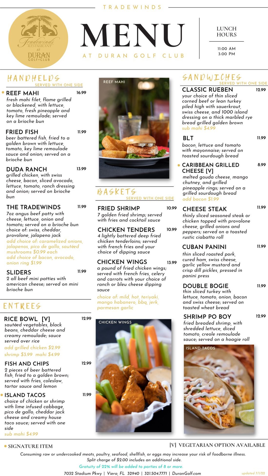 TRADEWINDS RESTAURANT AT DURAN, Viera - Menu, Prices & Restaurant ...