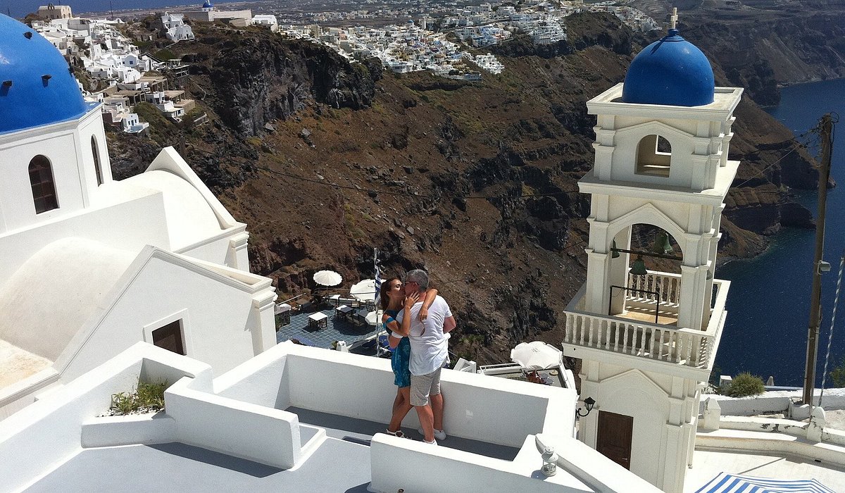 A couple in Santorini, Greece