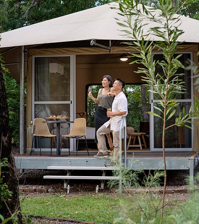 A man and woman at Cooinda Lodge Kakadu