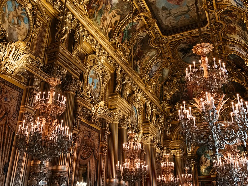 Paintings and chandeliers at Palais Garnier