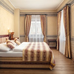 The Charles Hotel in Prague, image may contain: Interior Design, Indoors, Furniture, Bedroom