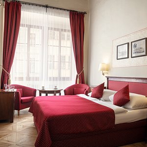 The Charles Hotel in Prague, image may contain: Interior Design, Indoors, Furniture, Bedroom