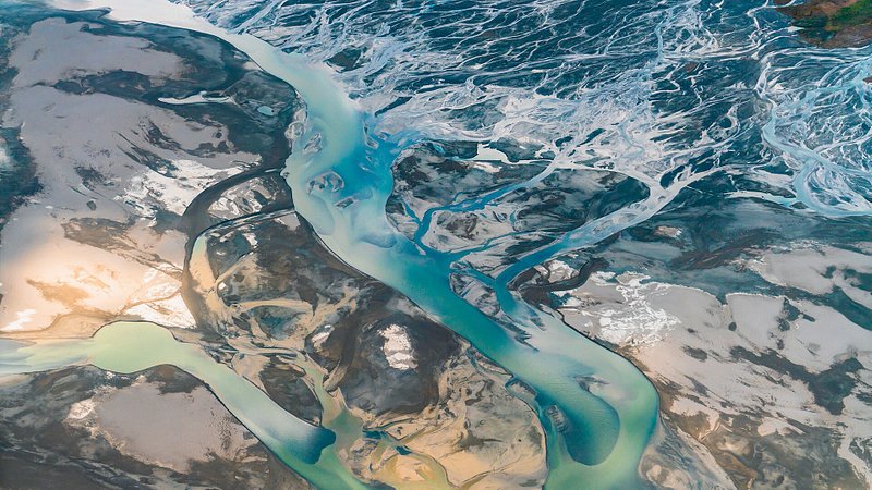 Aerial view of river veins in Kluane National Park 