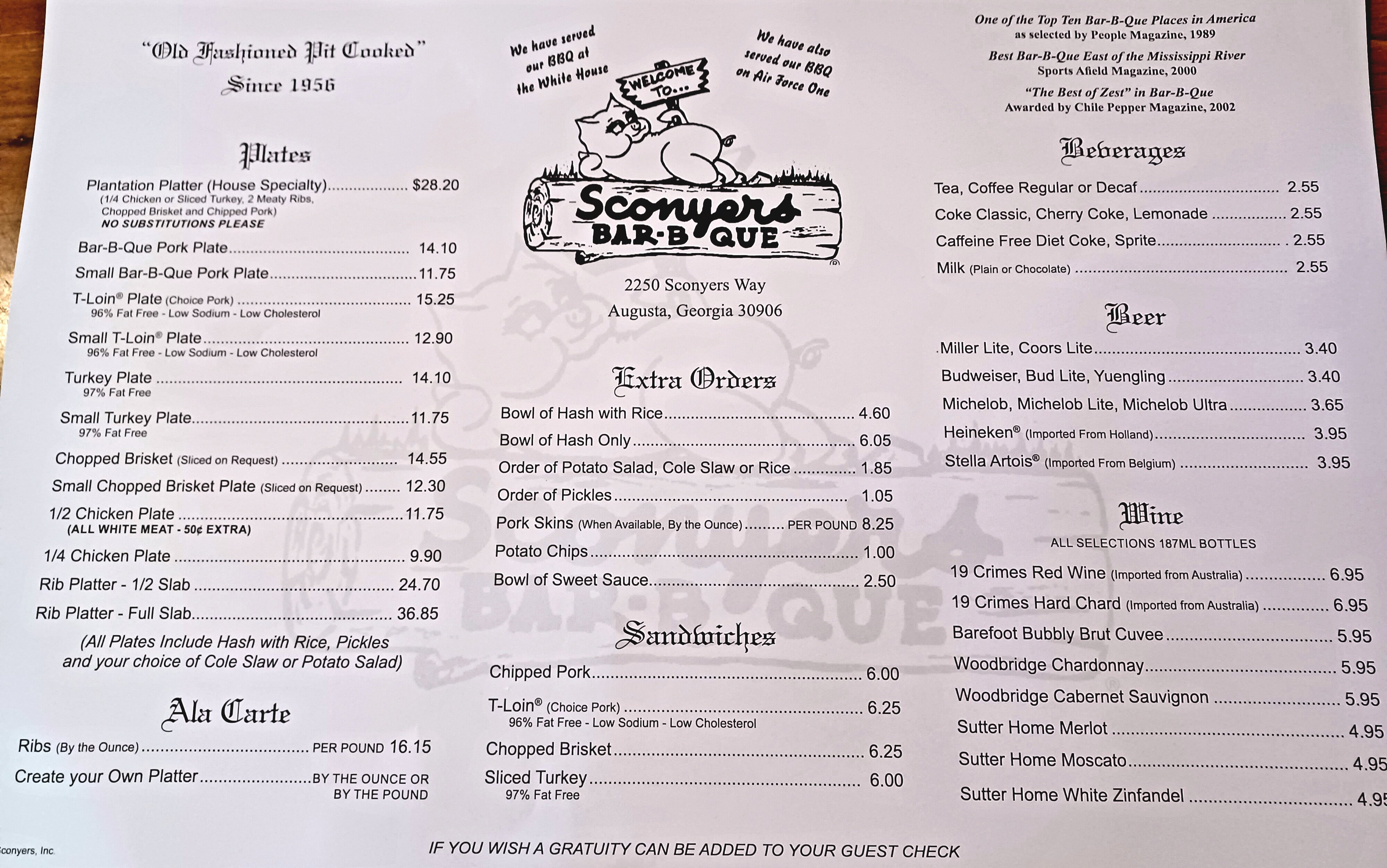 SCONYERS BAR-B-QUE, Augusta - Menu, Prix & Restaurant Avis - Tripadvisor