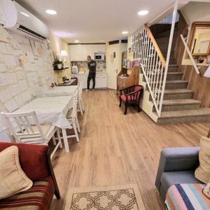 relaxed lobby with a small library 